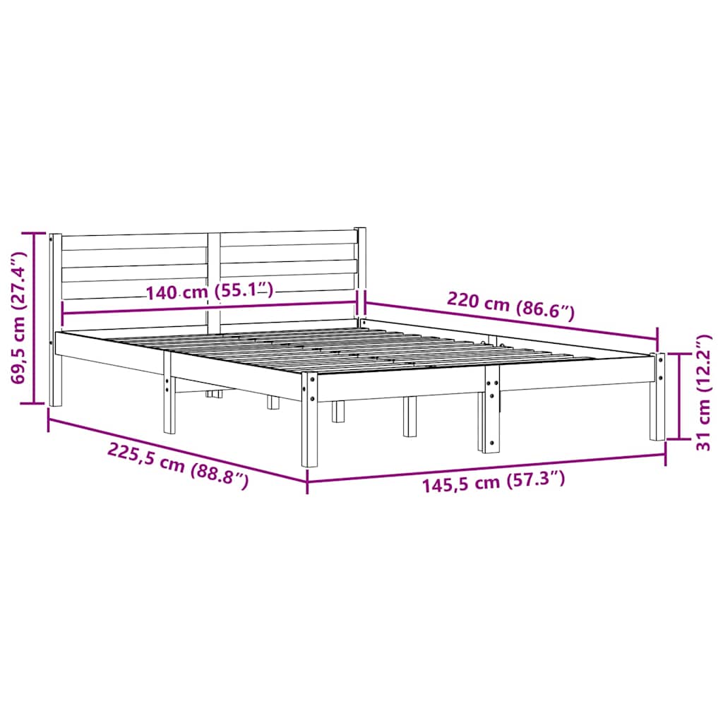 Bed Frame Brown 225.5 x 145.5 x 69.5 cm Solid Pine Wood