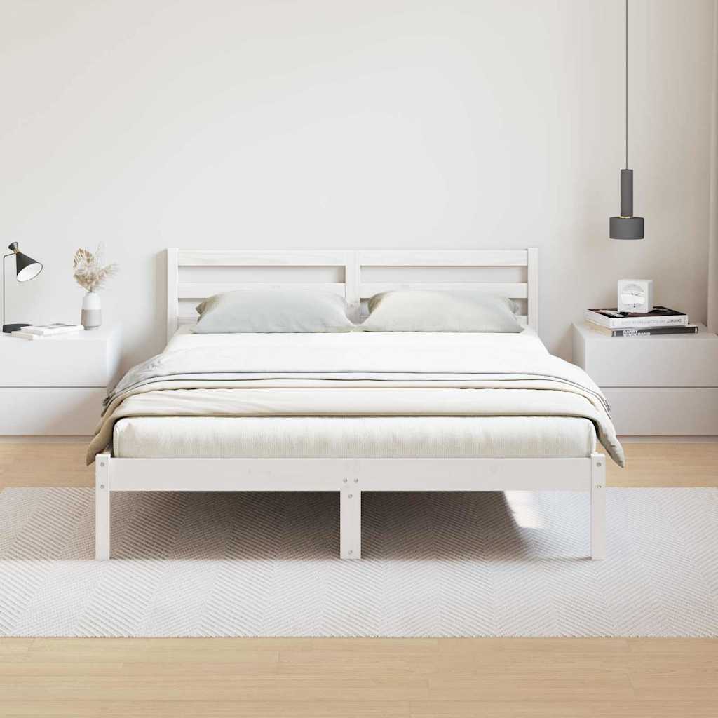 Bed Frame White 225.5 x 145.5 x 69.5 cm Solid Pine Wood