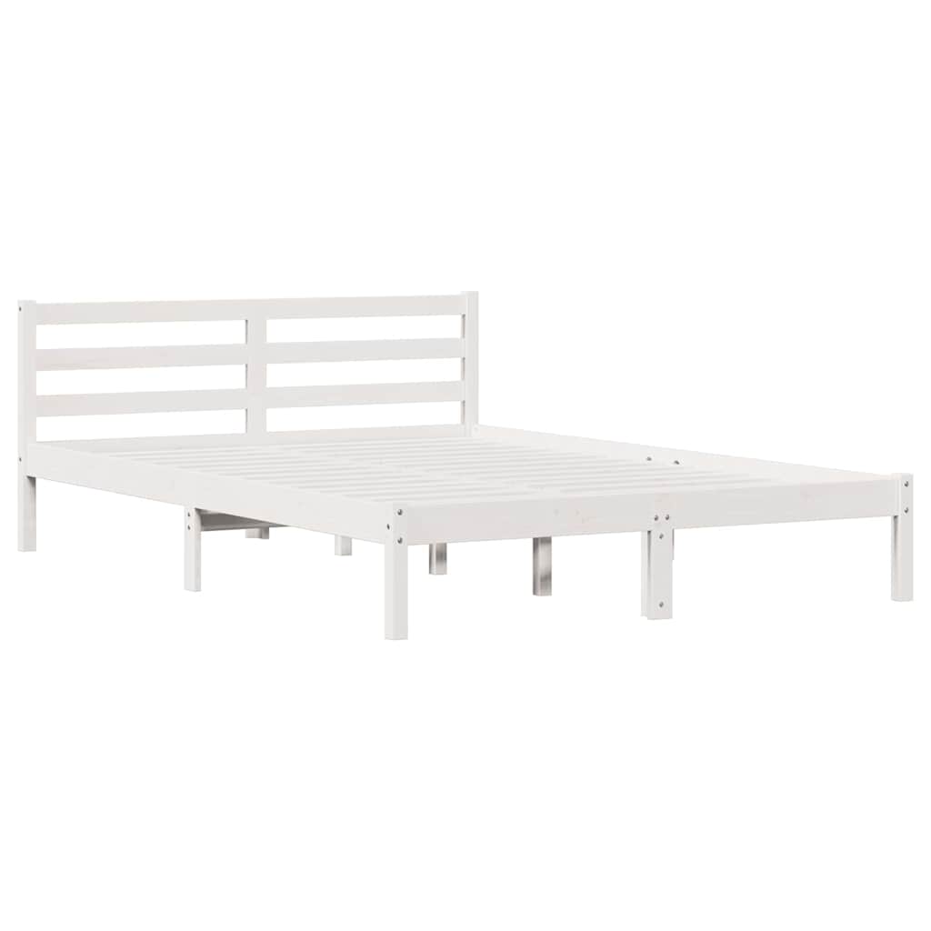 Bed Frame White 225.5 x 145.5 x 69.5 cm Solid Pine Wood