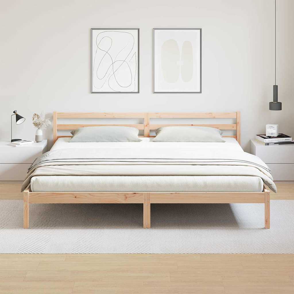 Bed Frame Brown 225.5 x 185.5 x 69.5 cm Solid Pine Wood