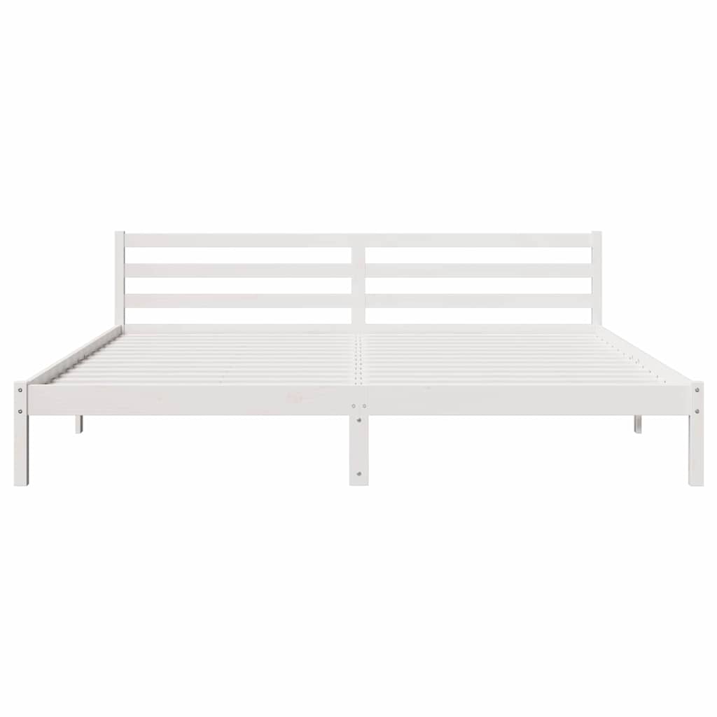 Bed Frame White 225.5 x 185.5 x 69.5 cm Solid Pine Wood
