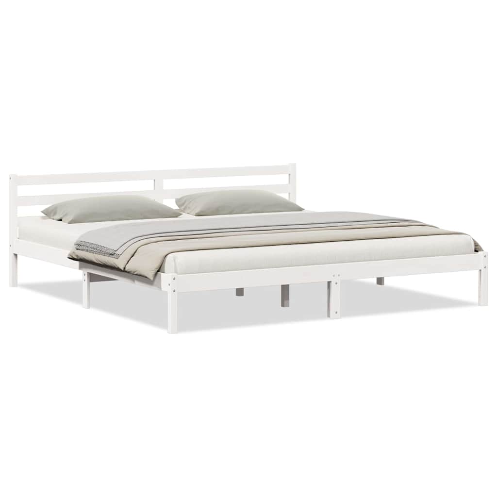 Bed Frame White 225.5 x 185.5 x 69.5 cm Solid Pine Wood