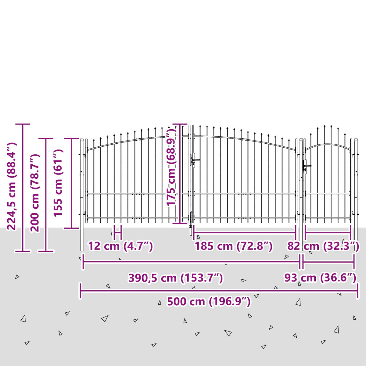 Garden Gate WOERDEN 100 x 500 cm Lockable Steel Grey