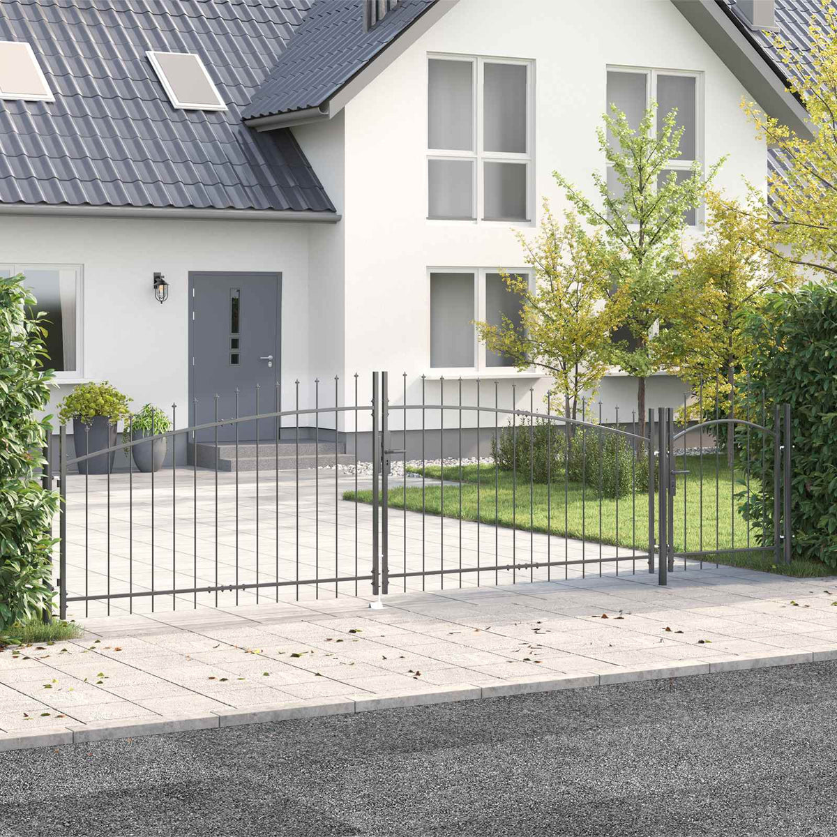 Garden Gate WOERDEN 125 x 500 cm Lockable Steel Grey