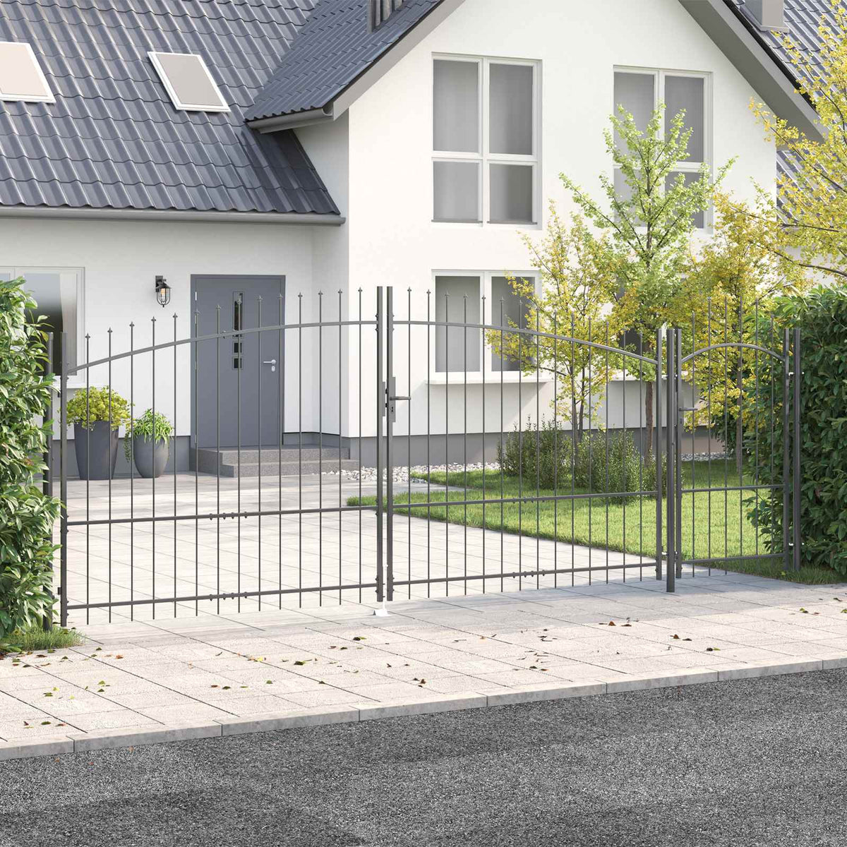 Garden Gate WOERDEN 175 x 500 cm Lockable Steel Grey