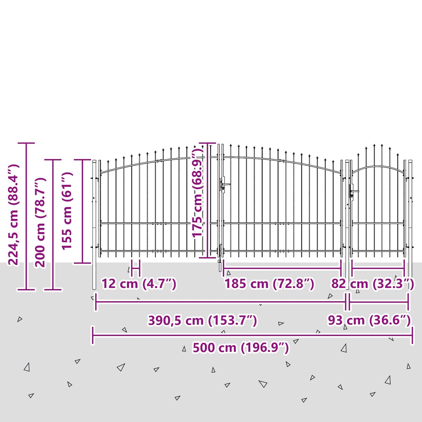 Garden Gate with Lock Woerden Grey 195 x 500 cm Steel