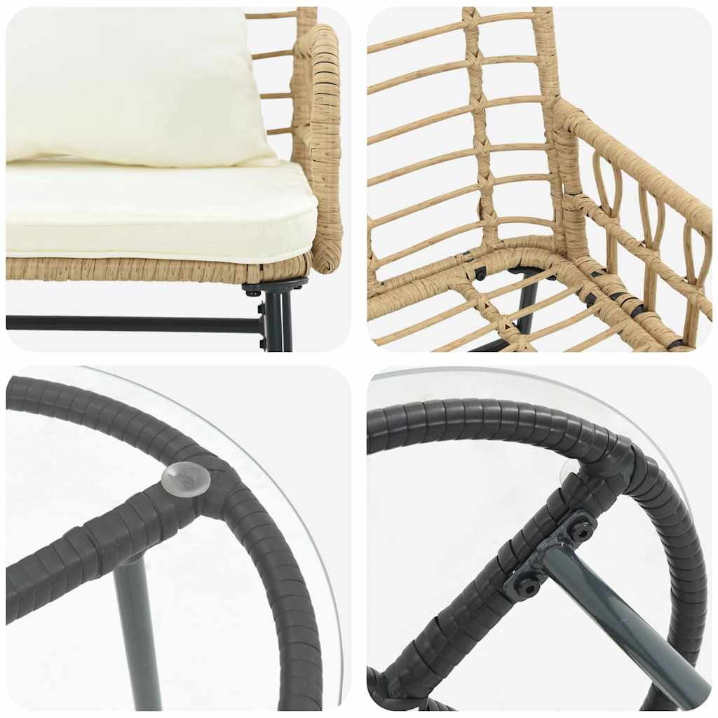 vidaXL Garden Dining Set 3 pcs Brown, Black, Cream Poly rattan, steel