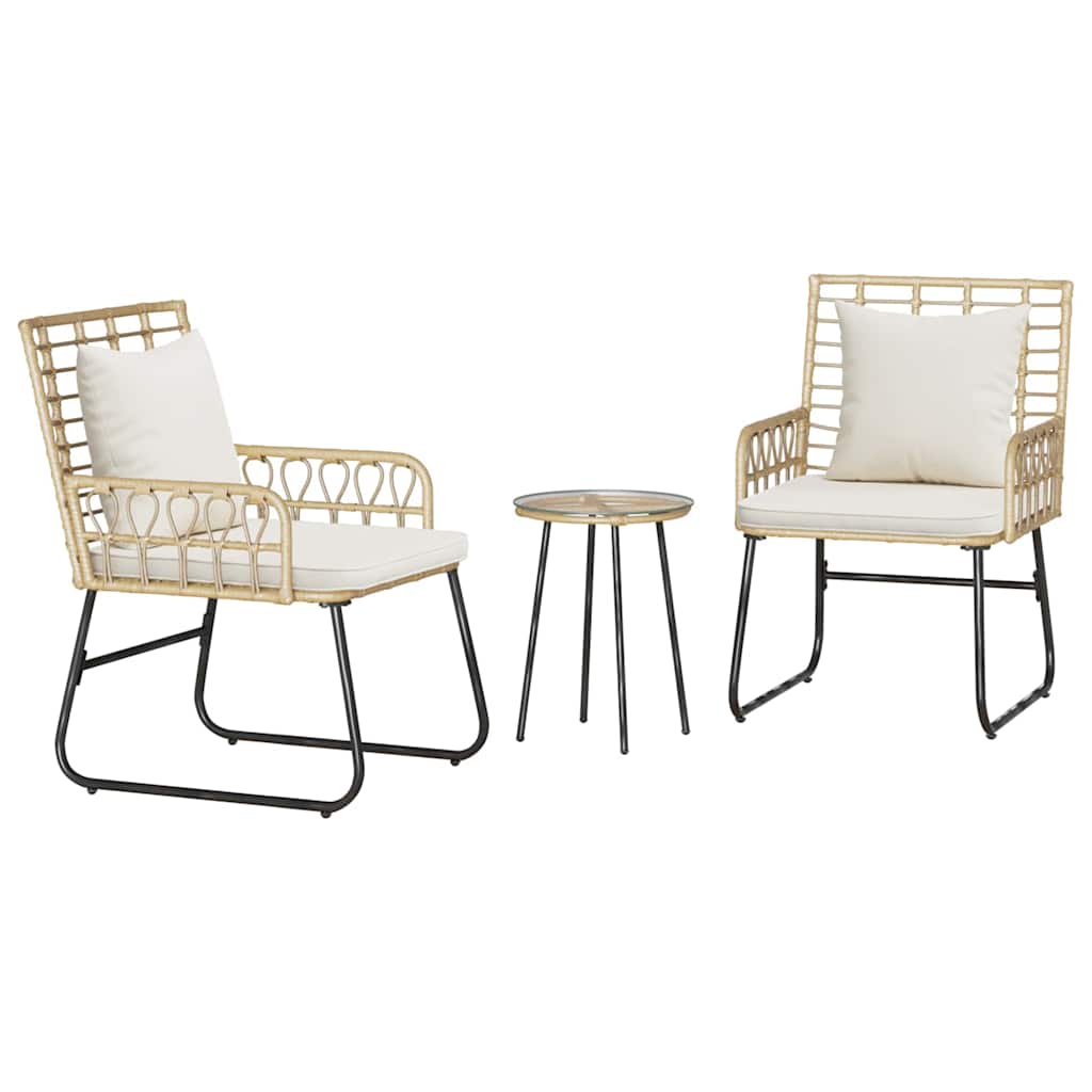 vidaXL Garden Dining Set 3 pcs Brown, Black, Cream Poly rattan, steel
