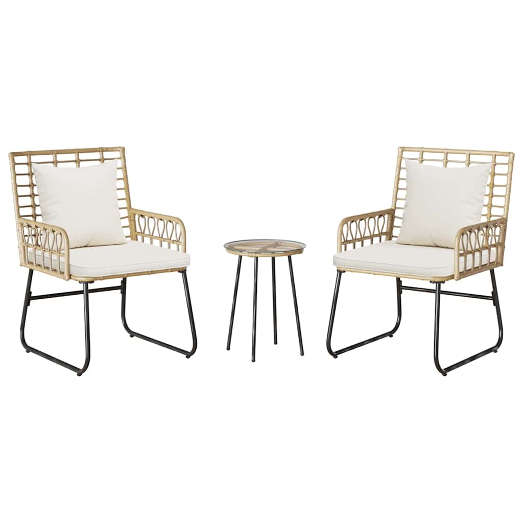 vidaXL Garden Dining Set 3 pcs Brown, Black, Cream Poly rattan, steel