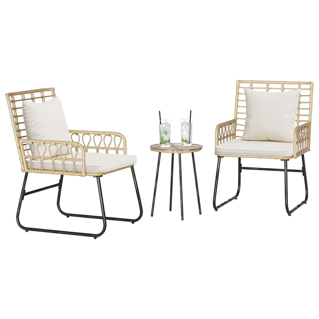 vidaXL Garden Dining Set 3 pcs Brown, Black, Cream Poly rattan, steel
