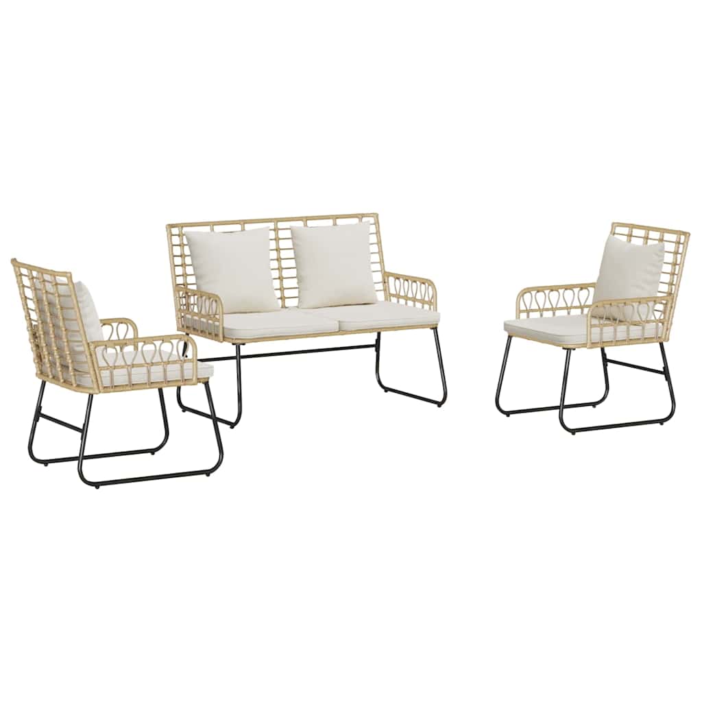 vidaXL Garden Dining Set 3 pcs Brown, Black, Cream Poly rattan, steel