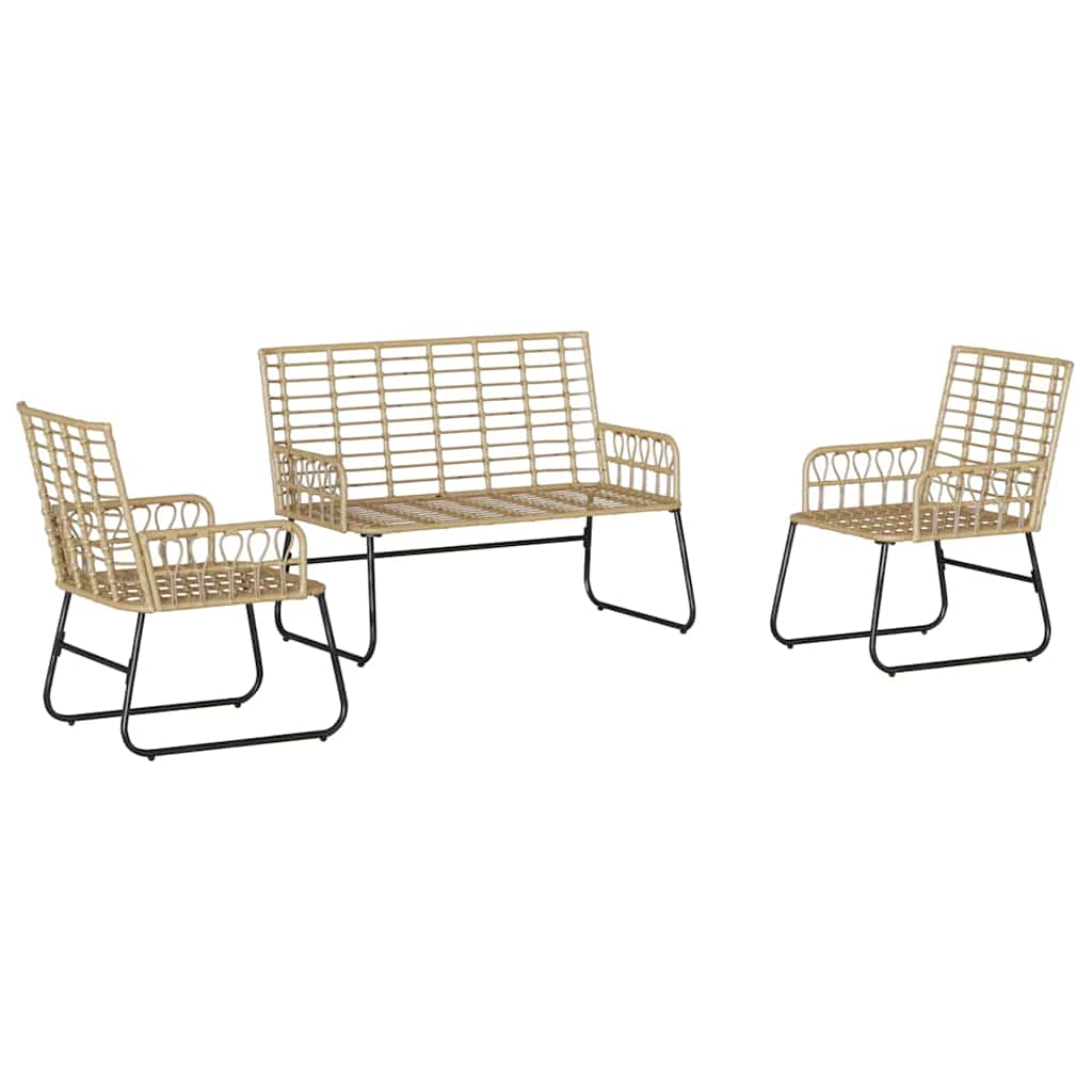 vidaXL Garden Dining Set 3 pcs Brown, Black, Cream Poly rattan, steel