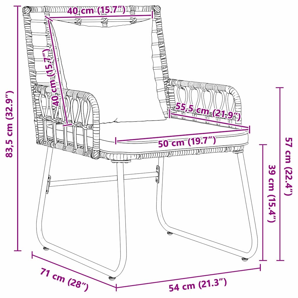 vidaXL Garden Dining Set 3 pcs Brown, Black, Cream Poly rattan, steel