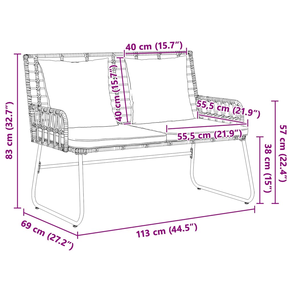 vidaXL Garden Dining Set 3 pcs Brown, Black, Cream Poly rattan, steel