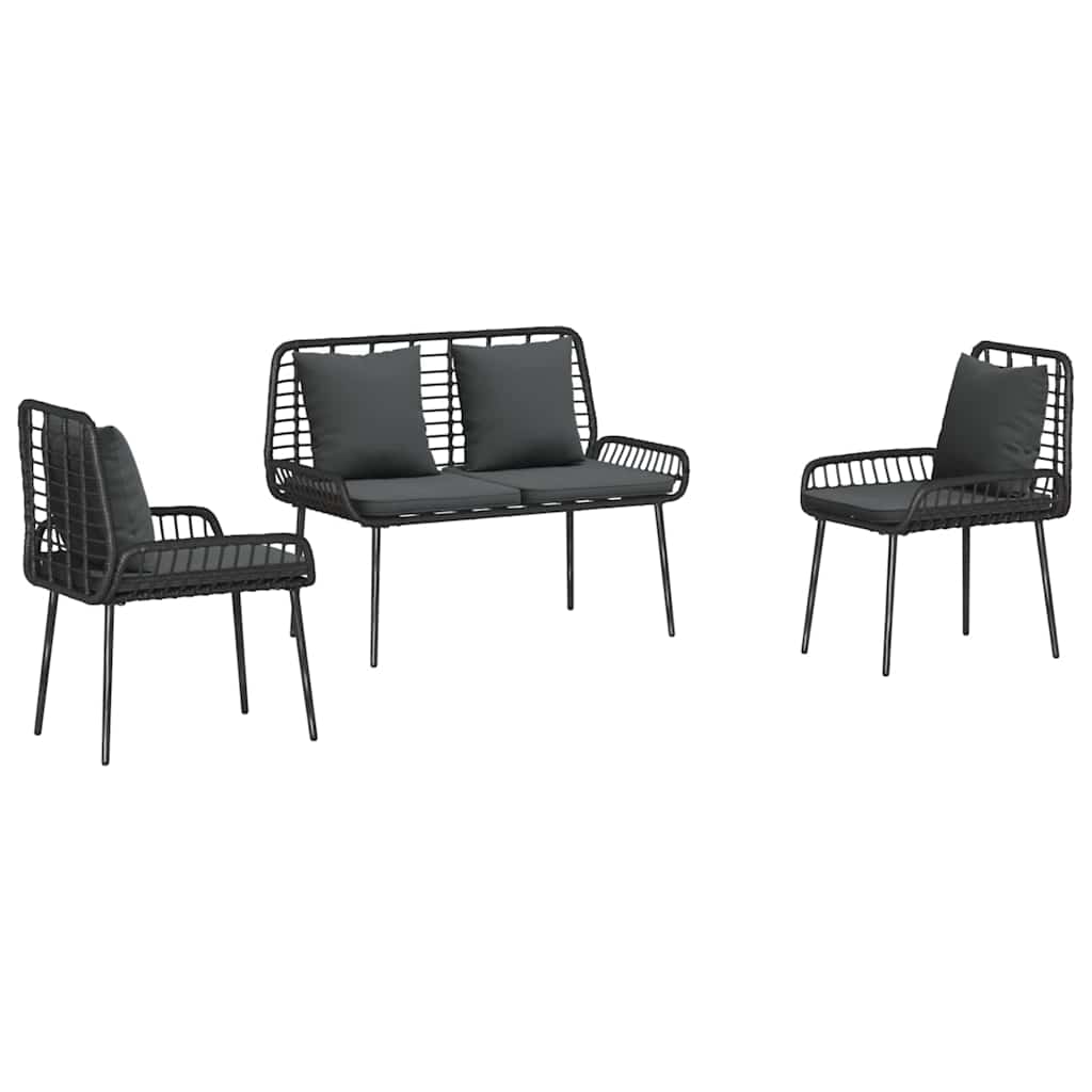 vidaXL Garden Dining Set 3 pcs Black, Anthracite Poly rattan, steel