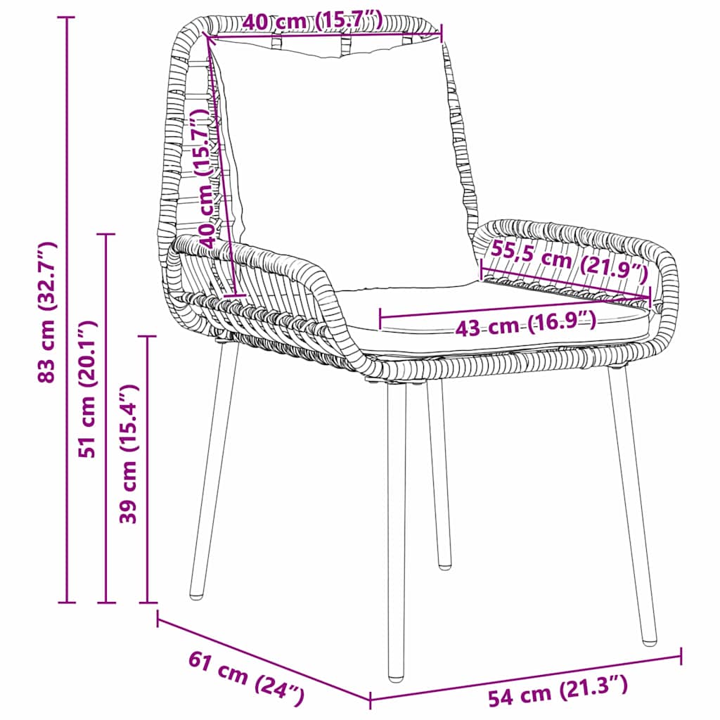 vidaXL Garden Dining Set 3 pcs Black, Anthracite Poly rattan, steel