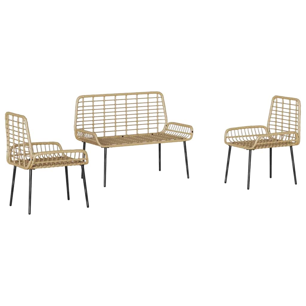 vidaXL Garden Dining Set 3 pcs Brown, Black, Cream Poly rattan, steel