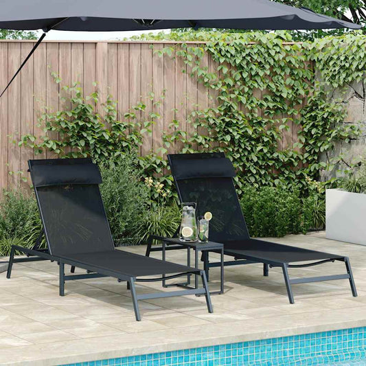 Sunloungers 3 pcs Steel Black and Anthracite
