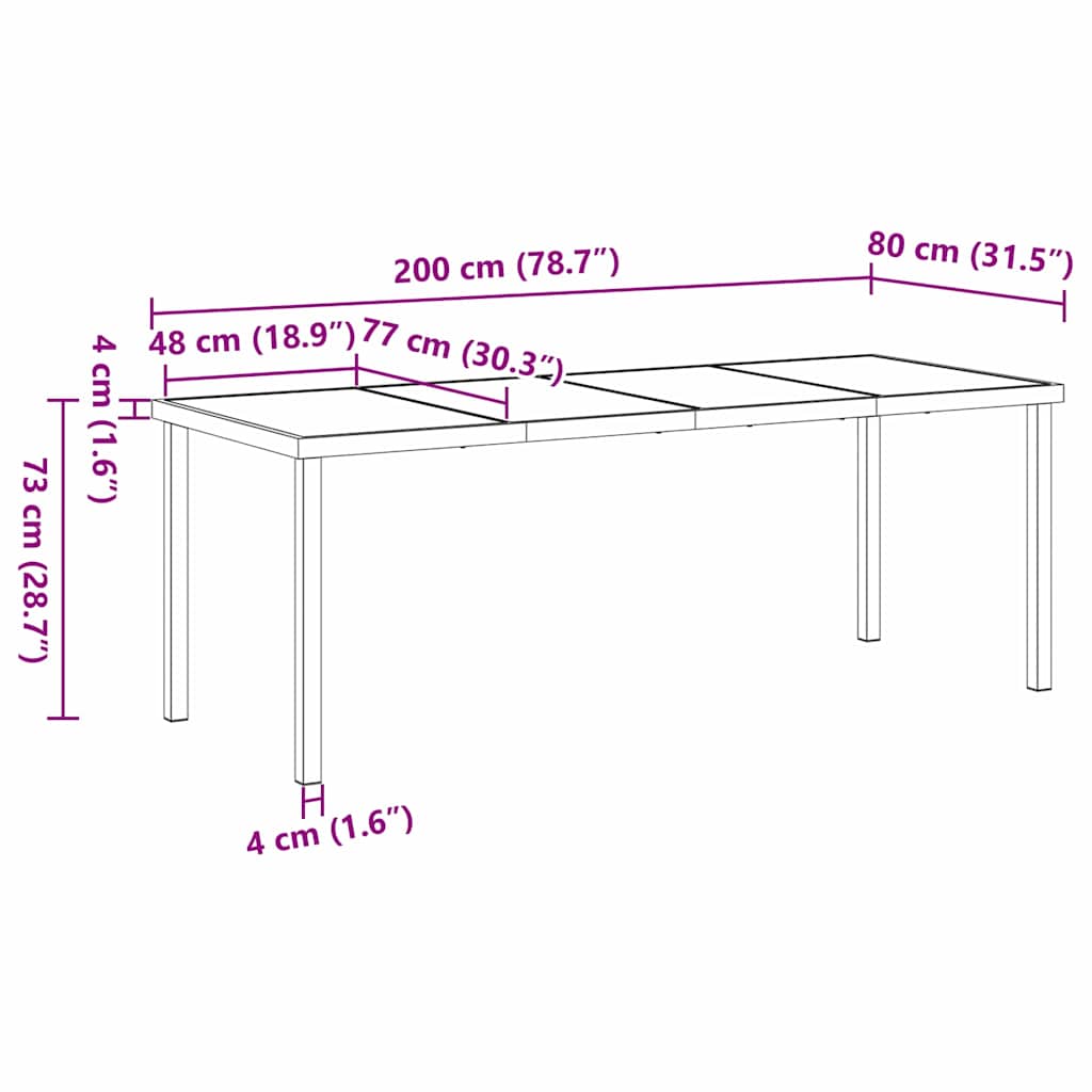 Garden Table Black 200 x 80 x 73 cm Metal
