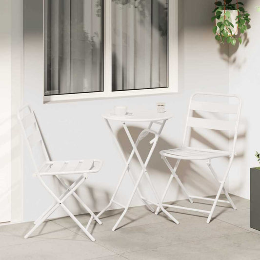 Garden Bistro Set Folding 3 pcs White Steel