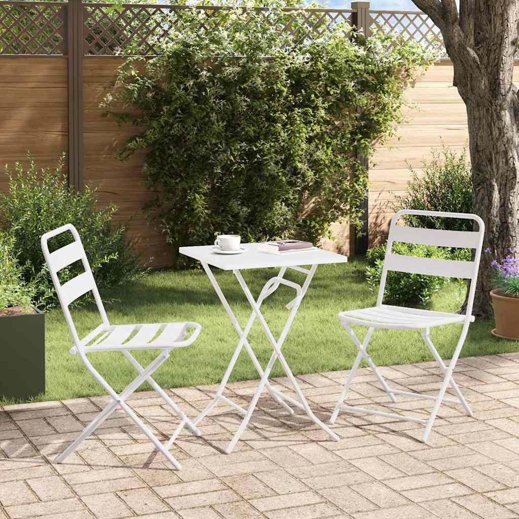 vidaXL Bistro Set Folding 3 pcs White Steel