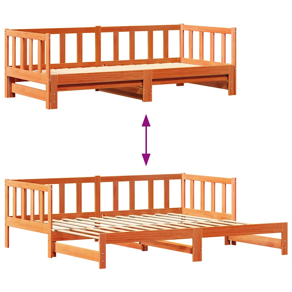 Pull-out Day Bed Wax Brown 203.5 x 164 x 66 cm Solid Pine Wood