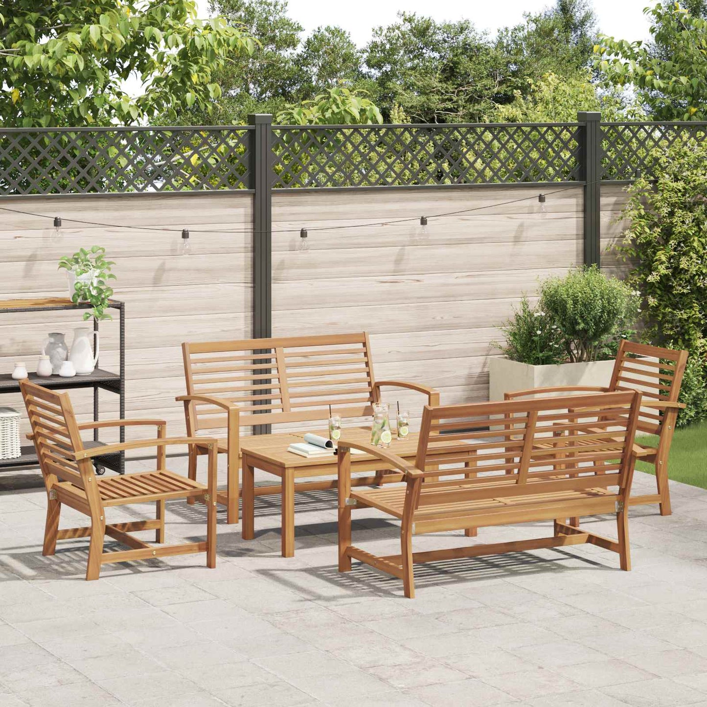 Garden Sofa Set 5 pcs Natural Solid Teak Wood