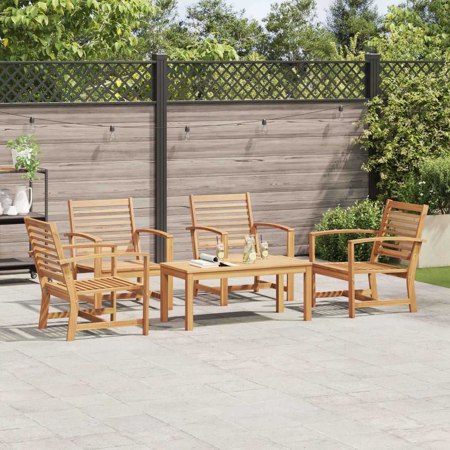 Garden Sofa Set 5 pcs Natural Solid Teak Wood