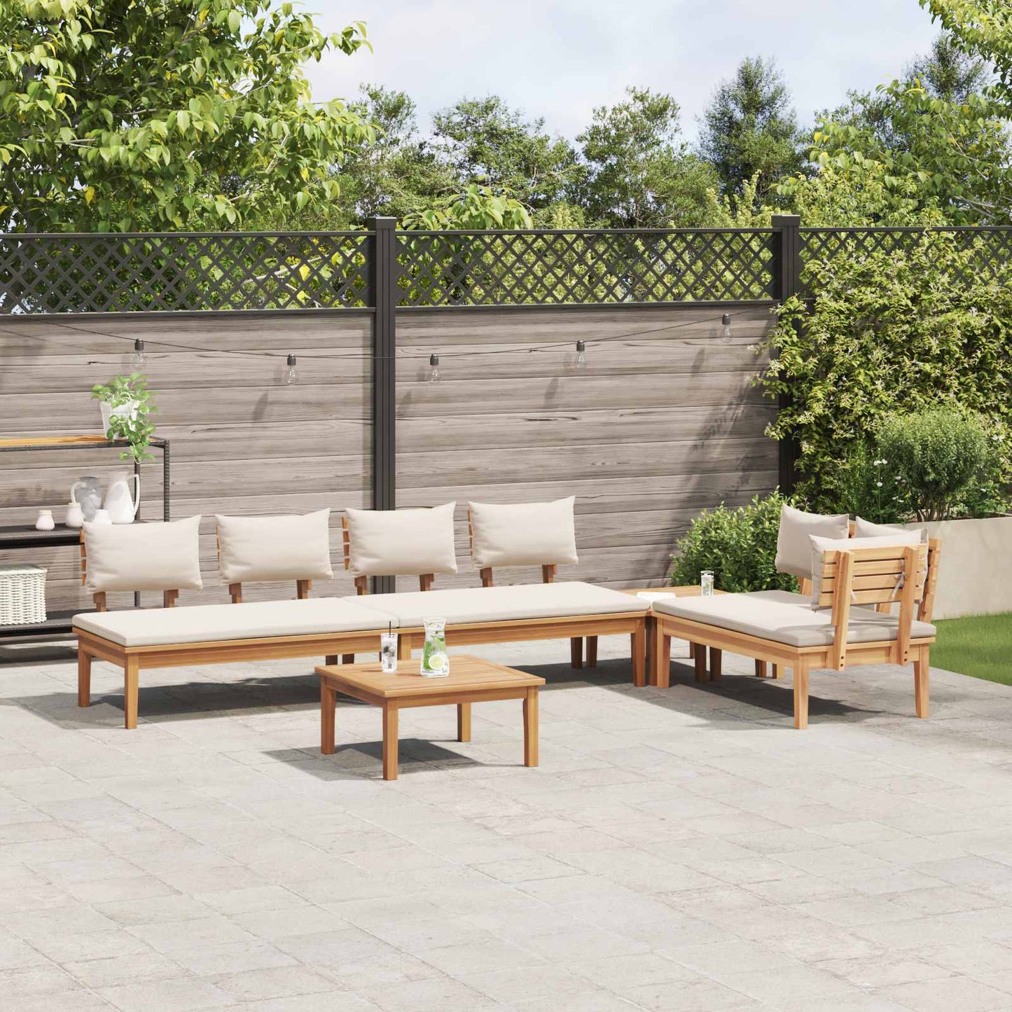 Garden Sofa Set 5 pcs Brown and Cream