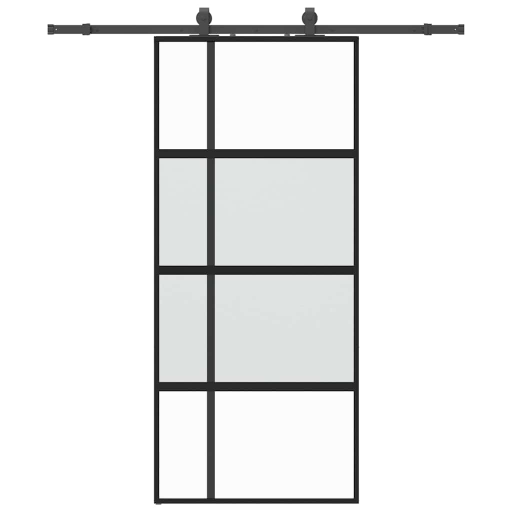 Sliding Door with Hardware Set Black 90x205 cm Tempered Glass