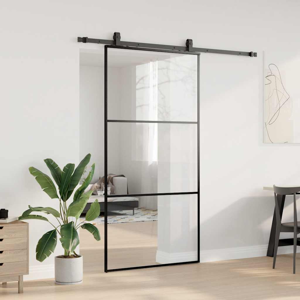 Sliding Door with Hardware Set Black 102x205 cm ESG Glass