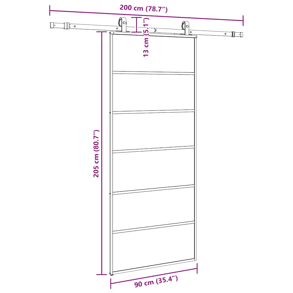Sliding Door with Hardware Set Black 90x205 cm ESG Glass