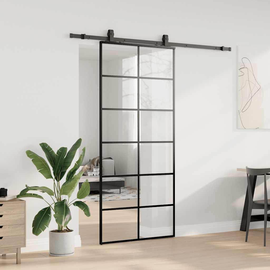 Sliding Door with Hardware Set Black 90x205 cm ESG Glass