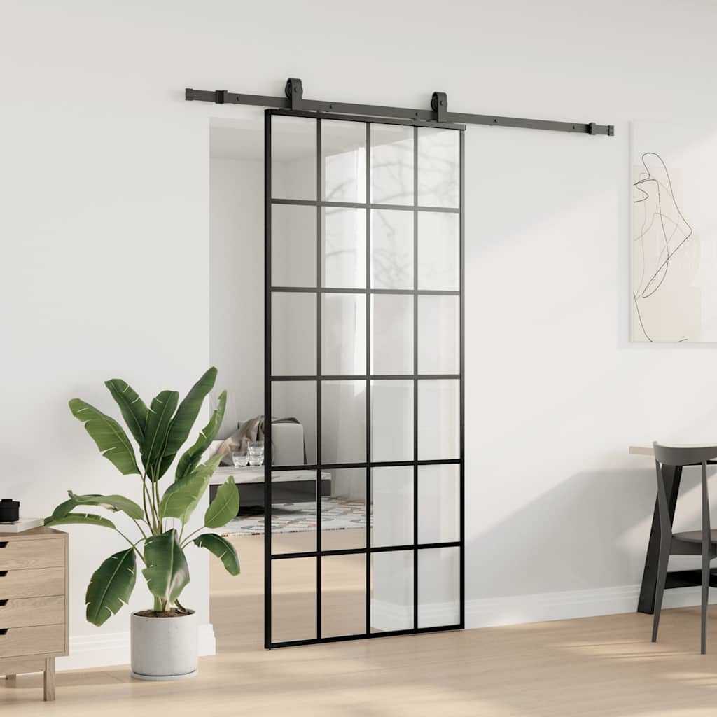 Sliding Door with Hardware Set Black 90x205 cm ESG Glass