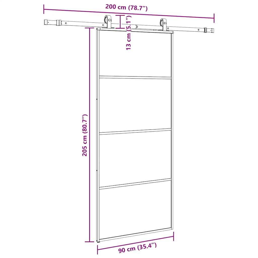 Sliding Door with Hardware Set Black 90x205 cm ESG Glass