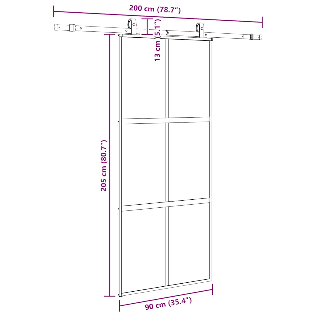 Sliding Door with Hardware Set Black 90x205 cm Tempered Glass