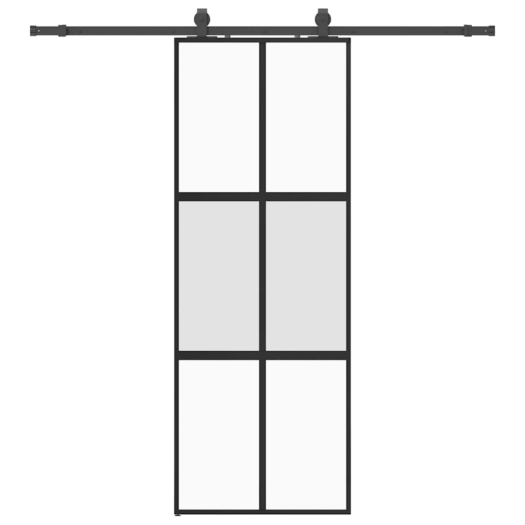 Sliding Door with Hardware Set Black 76x205 cm Tempered Glass