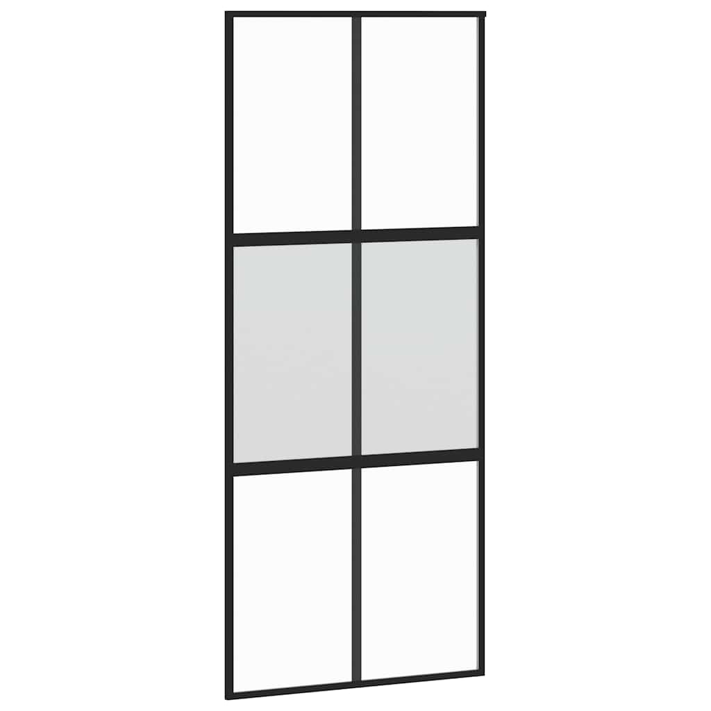 Sliding Door with Hardware Set Black 90x205 cm Tempered Glass