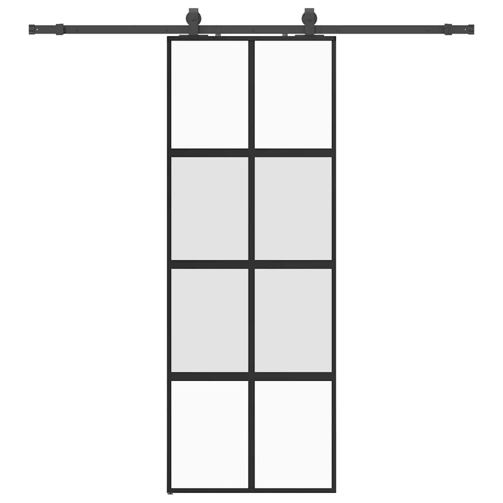 Sliding Door with Hardware Set Black 76x205 cm Tempered Glass