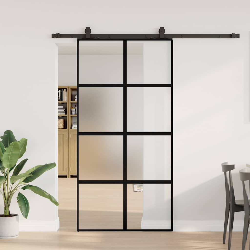 Sliding Door with Hardware Set Black 102.5x205 cm Tempered Glass