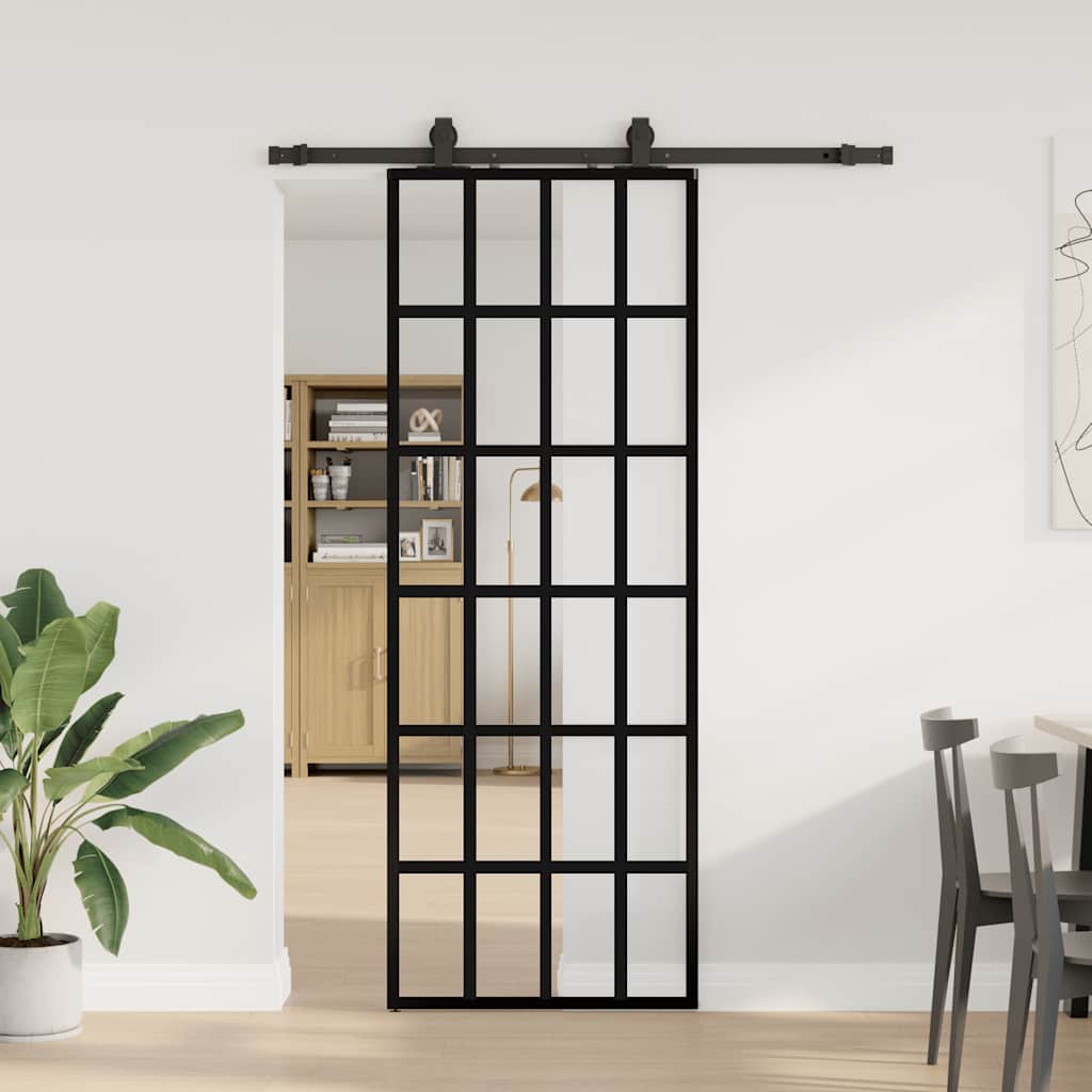 Sliding Door with Hardware Set Black 76x205 cm ESG Glass
