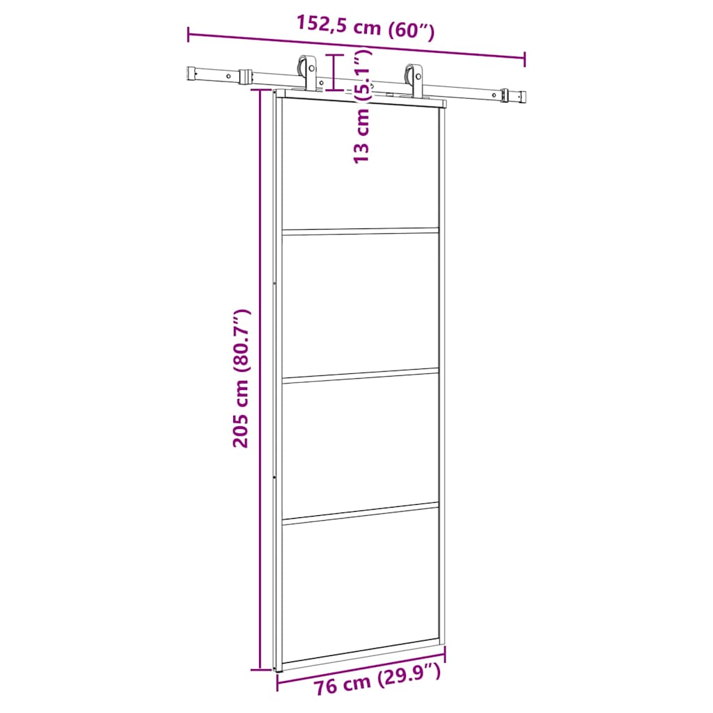 Sliding Door with Hardware Set Black 76x205 cm ESG Glass