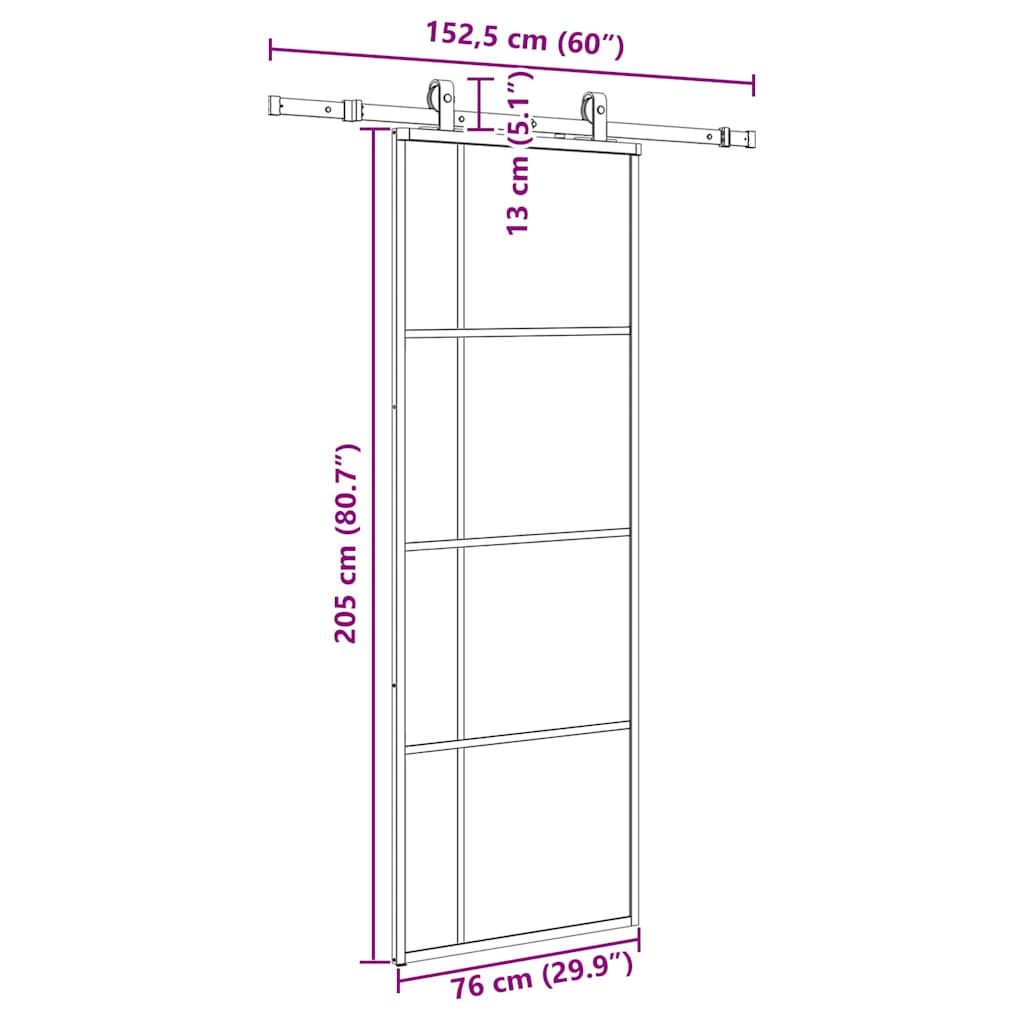 Sliding Door with Hardware Set Black 76x205 cm ESG Glass