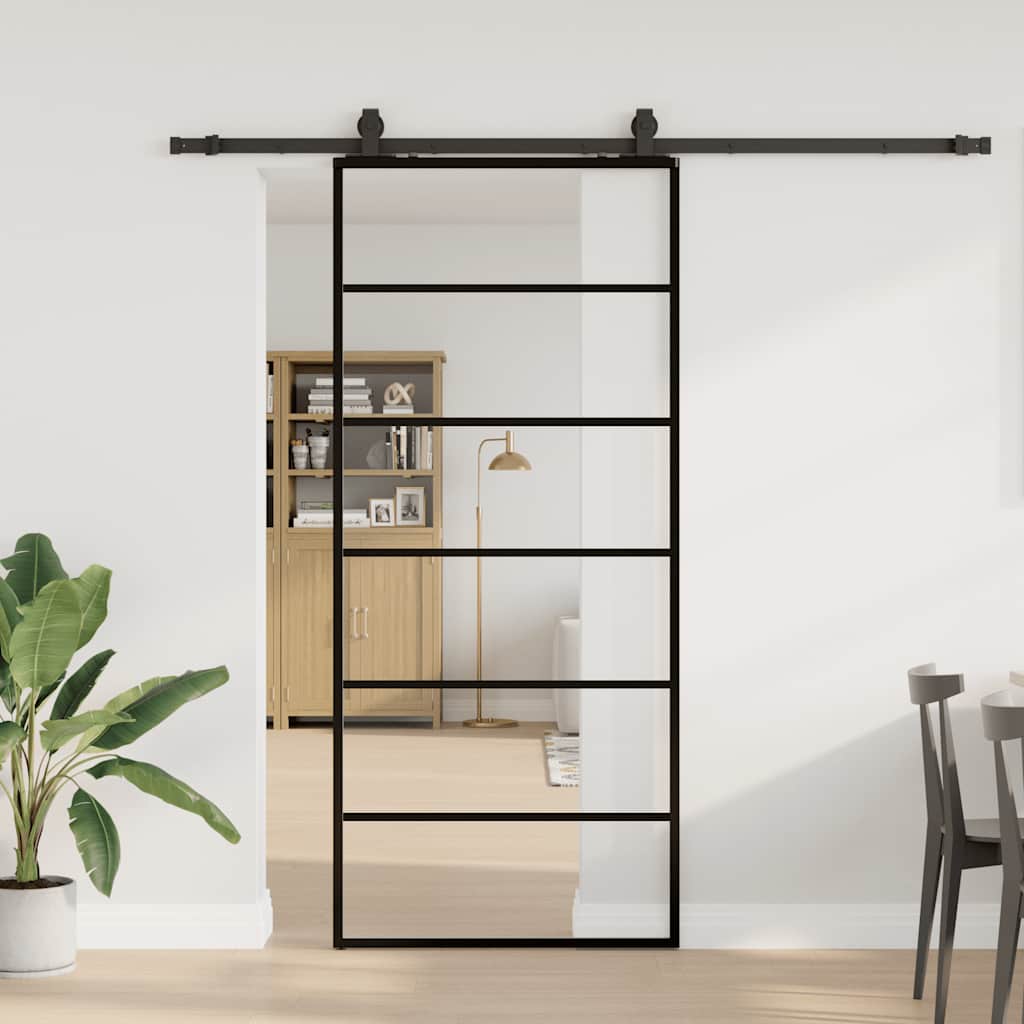 Sliding Door with Hardware Set Black 90x205 cm ESG Glass