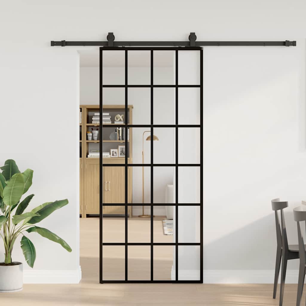 Sliding Door with Hardware Set Black 90x205 cm ESG Glass