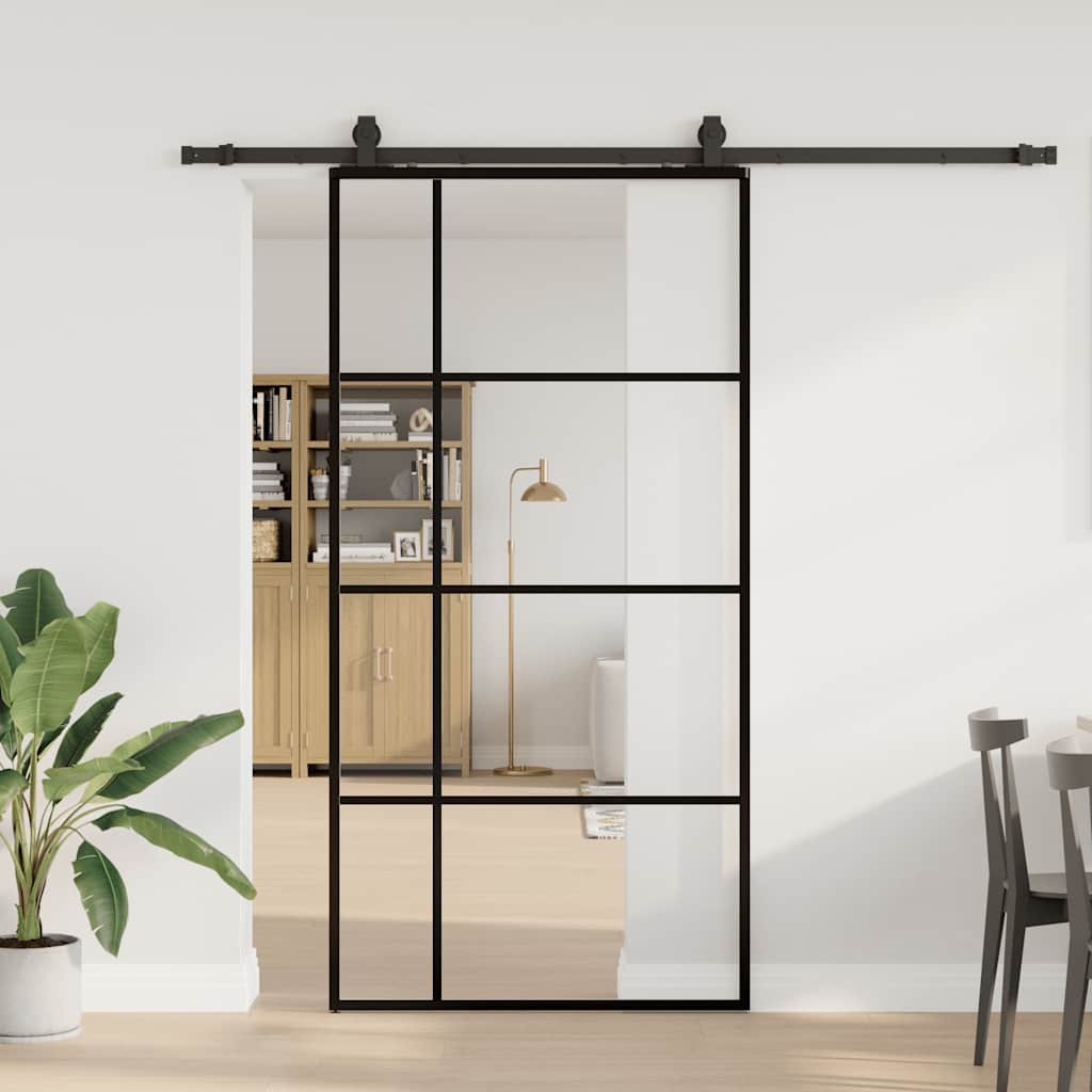 Sliding Door with Hardware Set Black 102.5x205 cm ESG Glass