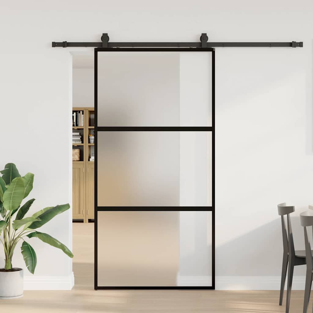 Sliding Door with Hardware Set Black 102.5x205 cm Tempered Glass