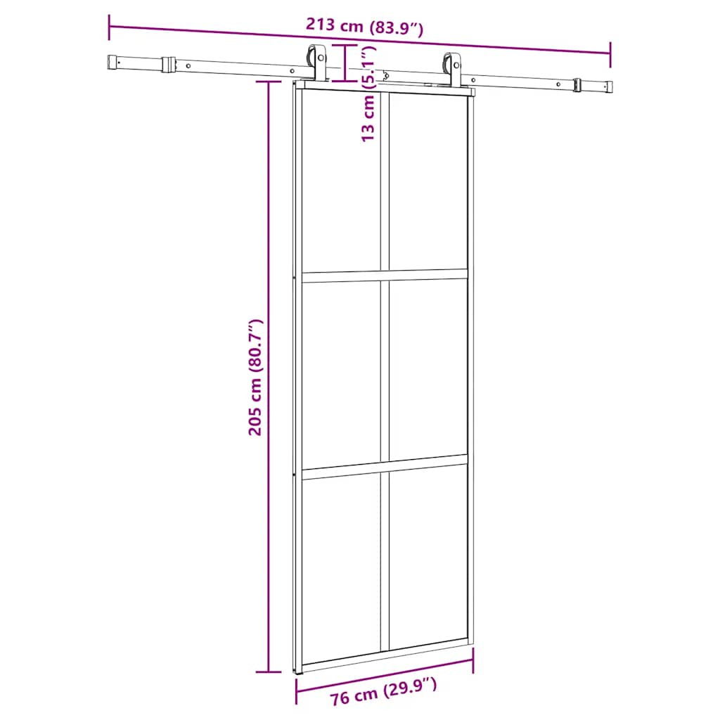Sliding Door with Hardware Set Black 76x205 cm Tempered Glass
