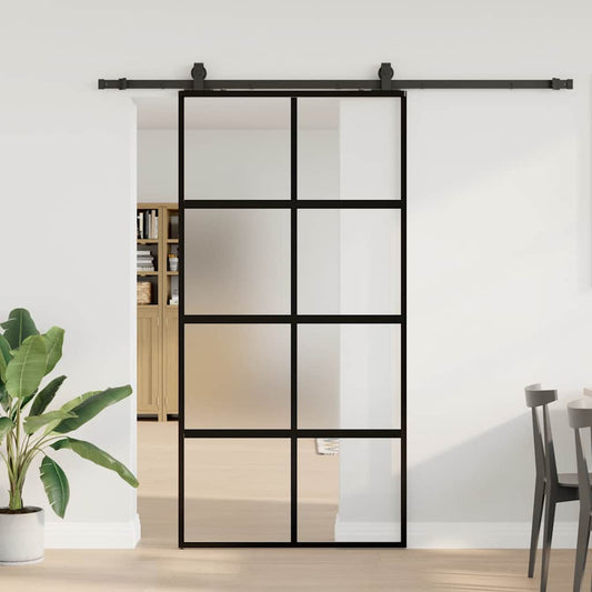 Sliding Door with Hardware Set Black 102,5x205 cm Tempered Glass