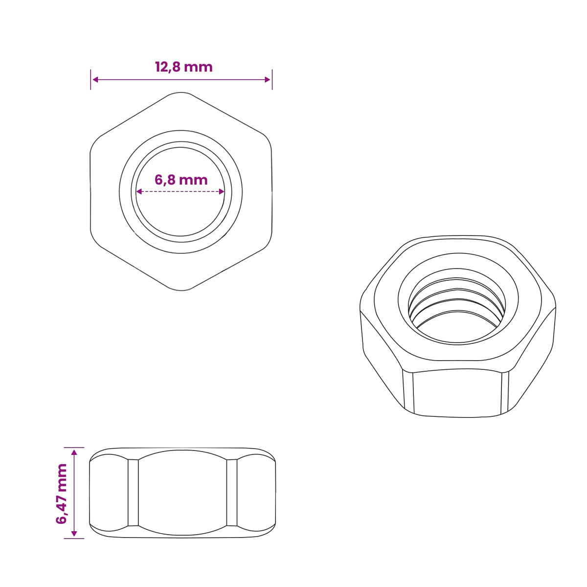 Hex Acorn Nuts 3913 pcs Silver Metal